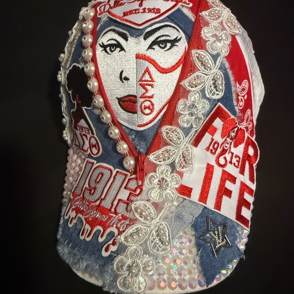 Unique DST Sorority Hat with Red, White, and Blue Accents - Picture 1 of 4